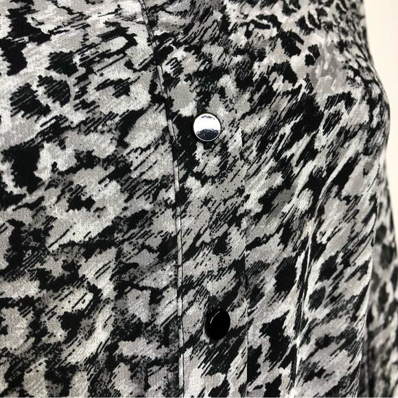 WHBM gray and black leopard animal print sheer button front midi dress size 8 - Picture 7 of 15